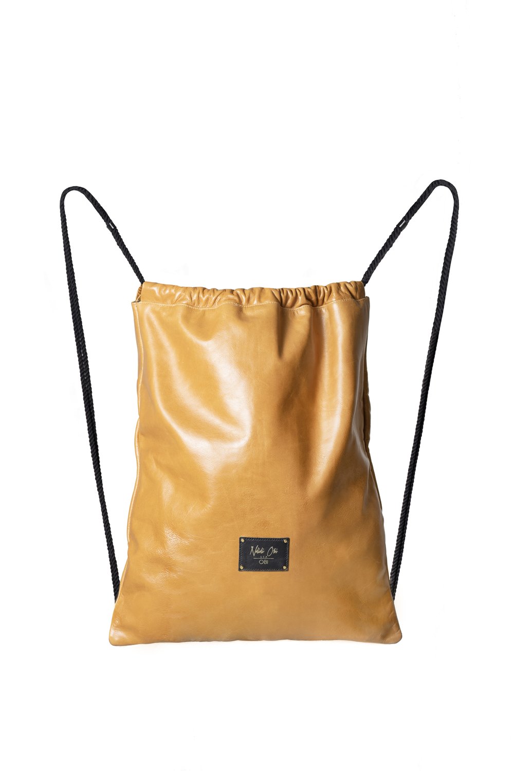 Women's Genuine Leather Large Sack Pack worn as a Backpack.